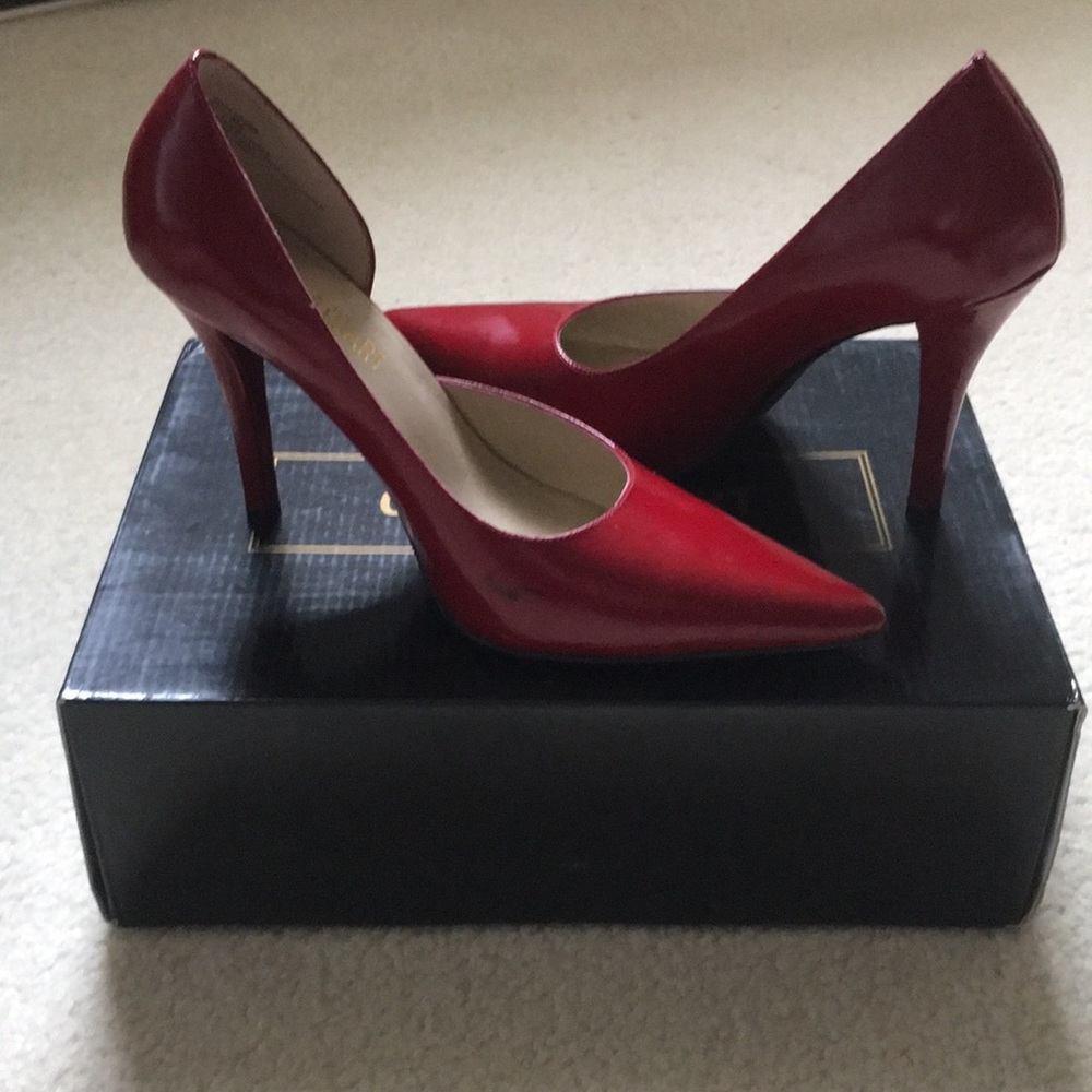 Genuine leather open side red heels